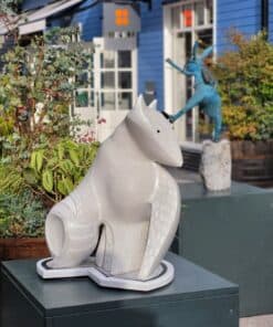 Contemporary ceramic fox sculpture displayed outdoors at The Kildare Gallery, highlighting Irish art and sculpture.