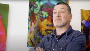 Vibrant colourful artwork displayed at The Kildare Gallery, modern art exhibition in Ireland.