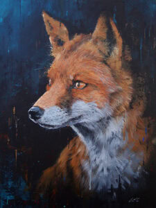 Vivid fox painting artwork at The Kildare Gallery, showcasing contemporary Irish art.