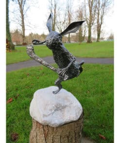 Modern rabbit sculpture by The Kildare Gallery, outdoor bronze art installation.