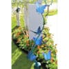 Vibrant blue butterfly garden sculpture with colourful flowers at The Kildare Gallery, Ireland.