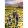 Family walking in countryside painting, vibrant landscape art, Kildare Gallery Irish art, colourful rural scene, impressionist style artwork.