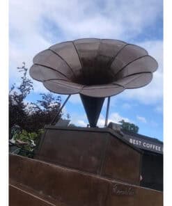Vintagen coffee grinder sculpture at The Kildare Gallery outdoor display.