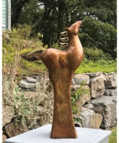 Bronze sculpture artwork at The Kildare Gallery, outdoor garden display, artistic metal art piece, contemporary sculpture, garden art installation.