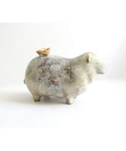 Impressionist ceramic pig sculpture with gold accent on back by The Kildare Gallery.