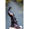 Ceramic duck sculpture art, modern garden sculpture, black and brown glazed ceramic artwork.