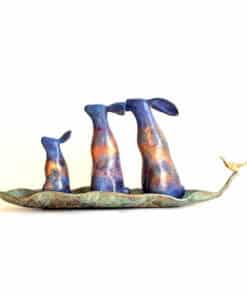 Whale family sculpture with colourful, abstract textured design by The Kildare Gallery.