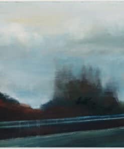 Lonely motorway scene painting with streetlights and dark clouds, atmospheric artwork from The Kildare Gallery.
