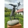Handcrafted metal hare sculpture with butterfly, outdoor garden art, Kildare Gallery, Irish art, garden sculpture, wildlife sculpture, animal figurine, nature art, decorative garden ornament, contemporary Irish sculpture.