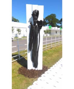 Contemporary black metal sculpture at The Kildare Gallery, showcasing modern Irish art.