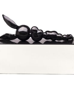 Sleek black rabbit sculpture by The Kildare Gallery on display.