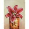 Vibrant pink lily flower in a rustic vase, showcasing fine art and floral design at The Kildare Gallery.