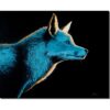 Vivid blue wolf painting, modern artwork displayed at The Kildare Gallery in Ireland.