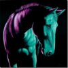 Neon-lit horse artwork showcasing vibrant colours and contemporary art style.