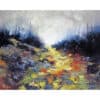 Vivid abstract landscape painting of a forest path with colourful foliage and a bright sky.