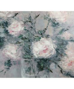 Soft pastel flowers in an impressionist painting, capturing delicate blooms with textured brushstrokes.