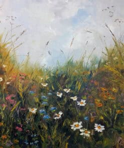 Vivid wildflower meadow painting at The Kildare Gallery, showcasing colorful flora and nature-inspired artwork.