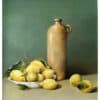 Rustic ceramic pitcher with lemons and leaves, Still Life Art, Kildare Gallery.