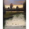 Serene landscape painting of trees and water at dusk, capturing tranquil natural scenery.