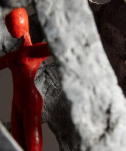 Red abstract sculpture in contemporary art piece at The Kildare Gallery.