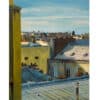 Vibrant city rooftops painting showcasing detailed urban landscape and architectural elements.
