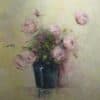 Pink roses in a black vase painting, floral artwork, Kildare Gallery, still life art, Irish contemporary painting, soft colour palette, floral decor, artistic floral display, elegant floral art, vibrant flower painting.
