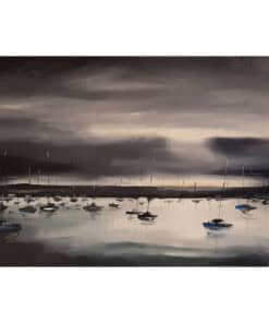 Sunset over sailboats on calm water at Kildare Gallery location.