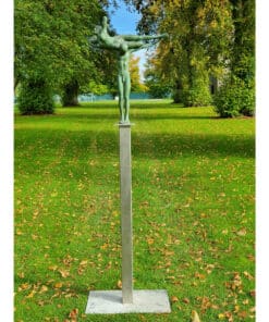 Bronze sculpture 'Man and Woman' by the Kildare Gallery, situated in lush green park.