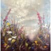 Wildflower meadow painting, vibrant floral artwork with pinks, purples, and blues, inspiring nature scenes.
