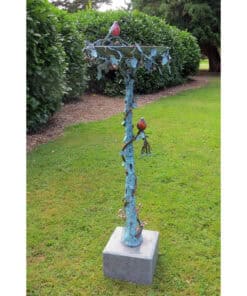 Metal garden sculpture with fruit motifs, outdoor art installation at The Kildare Gallery, Ireland.