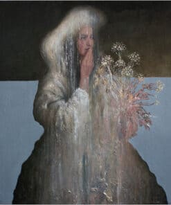 Woman with flowers painting, contemporary art piece from The Kildare Gallery.