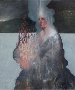 Vibrant contemporary artwork blending portraiture and abstract textures, showcased at The Kildare Gallery.