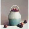 Vase with ripe plums, still life art, Kildare Gallery, Ireland, colourful fruit display.