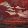Vivid red and white cloudscape painting displayed at The Kildare Gallery, capturing striking colour contrasts and expressive sky scenes.