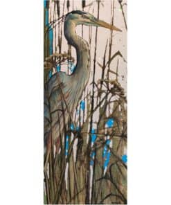 Vibrant heron painting by The Kildare Gallery featuring nature and wildlife art with colourful details.