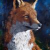 Vivid fox portrait painted artwork at The Kildare Gallery, showcasing wildlife art and animal portraits.
