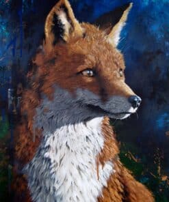 Vivid fox portrait painted artwork at The Kildare Gallery, showcasing wildlife art and animal portraits.