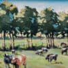 Vivid landscape painting of grazing cows beneath a line of trees on a farm in Kildare, Ireland.