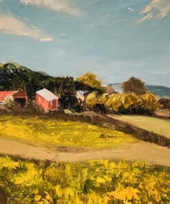 Farmhouse painting at The Kildare Gallery, featuring vibrant countryside scenery.