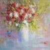 Vibrant floral bouquet oil painting in soft pastel colours, displayed at The Kildare Gallery.