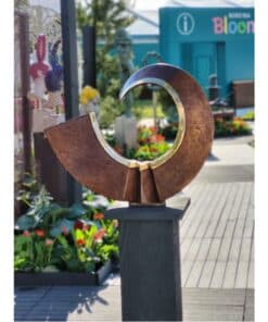 Contemporary metal sculpture displayed outdoors at The Kildare Gallery.