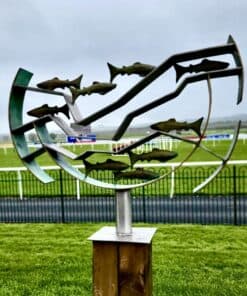 Shark fish sculpture at The Kildare Gallery, outdoor modern art installation in Ireland.