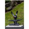 Black rabbit sculpture artwork at The Kildare Gallery, outdoor art piece, modern sculpture in garden setting.
