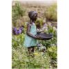 Brass girl sculpture holding a basket in a garden setting at The Kildare Gallery.