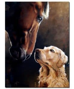 Majestic horse and golden retriever portrait artwork at The Kildare Gallery.