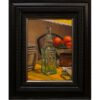 Vintage still life painting of glass bottle and fruit in black frame, displayed at The Kildare Gallery, showcasing Irish art and collectible artwork.