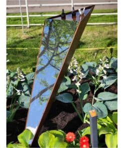 Mirror reflection art sculpture in outdoor garden at The Kildare Gallery.