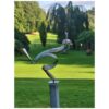 Silver bird sculpture outdoor art garden sculpture metal bird sculpture.