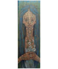 Reflective portrait of a woman with dandelions, modern art by The Kildare Gallery, Ireland.