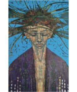 Vibrant portrait of a woman with abstract hair resembling tree branches, showcasing contemporary artwork at The Kildare Gallery.